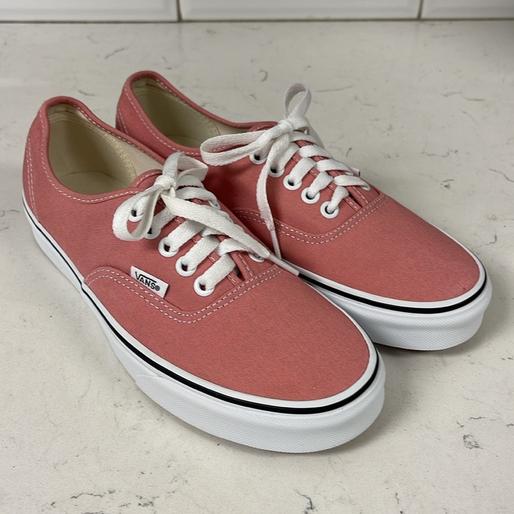Vans Authentic Rosette & White Skate Shoes Size 8 Dusty Rose Pink Color - Picture 9 of 17
